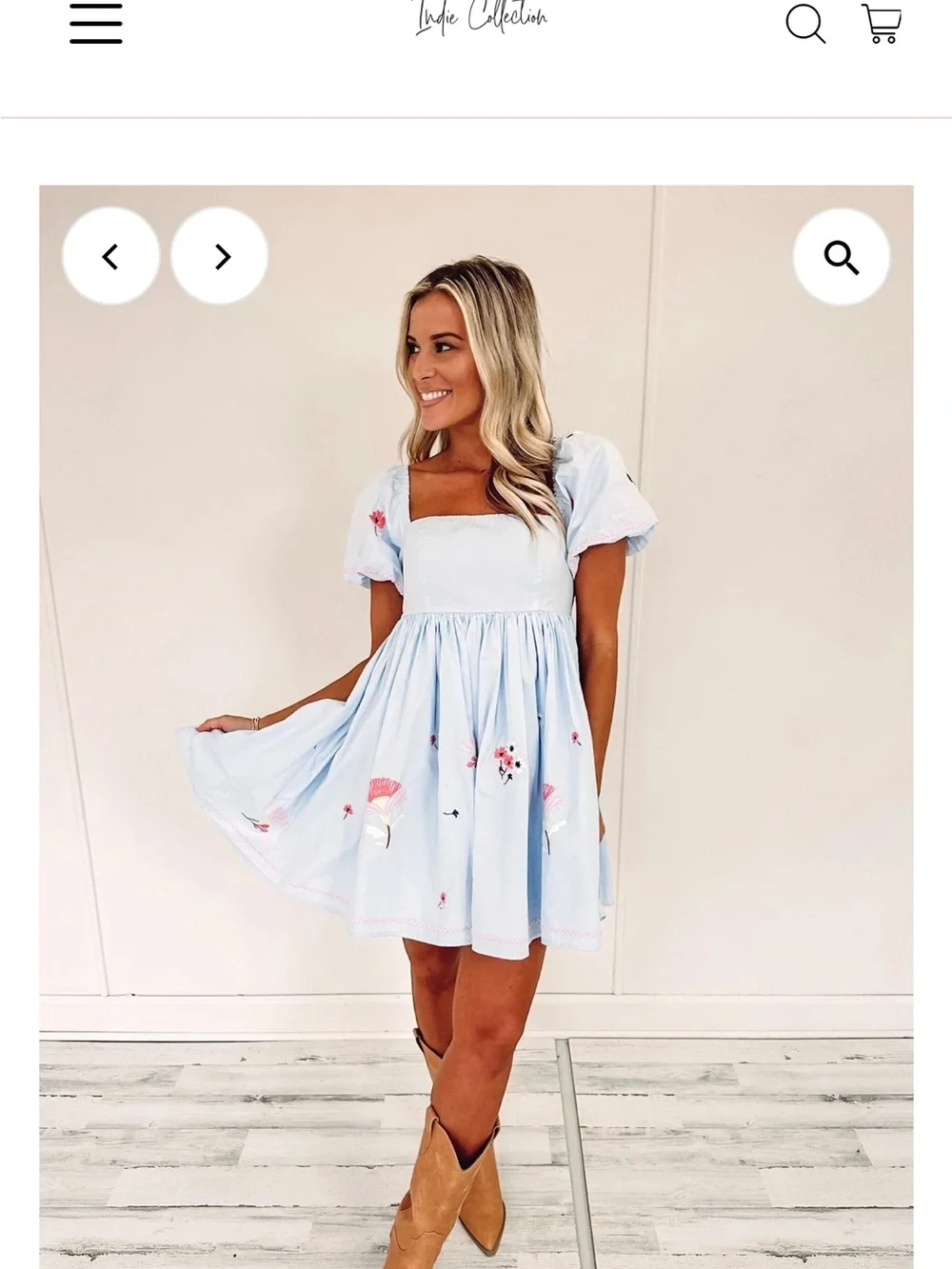 MARBLE Light Blue Floral Puff-Sleeve baby doll Dress for women